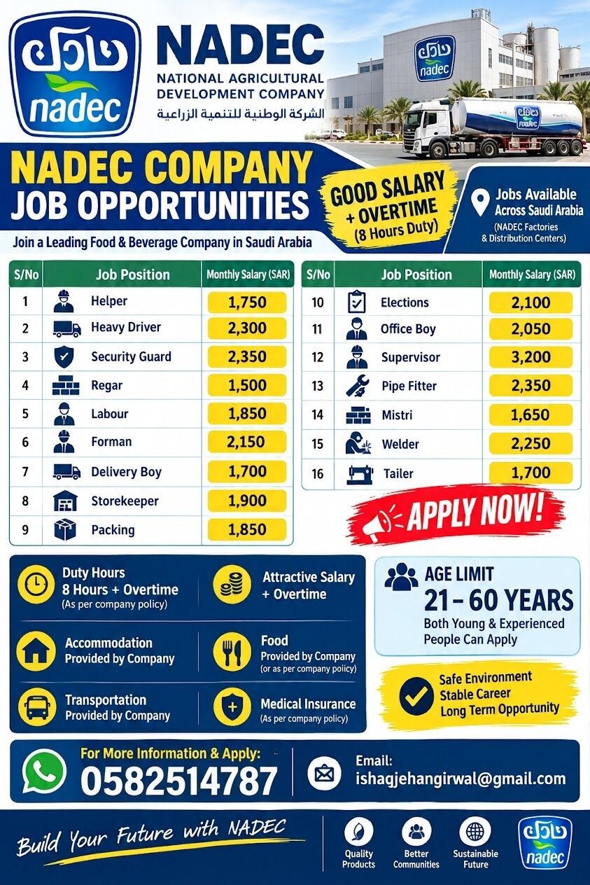 Riyadh, Job Seekers, SAUDI WORK VISA NADEC Company.&ldquo;Saudi Work Visa / Recruitment Opportunity&rdquo;