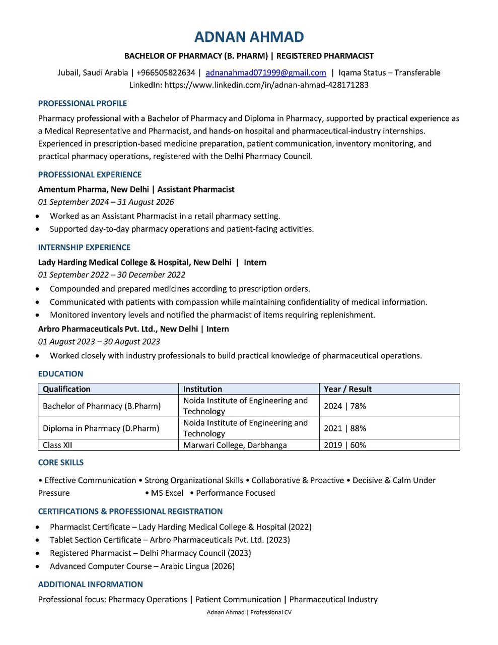 Jubail, Job Seekers, Assistant Pharmacist