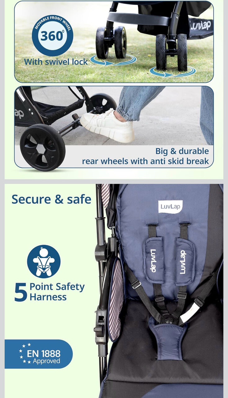 Hofuf, Baby & Kid Stuff, SAR 250,  LuvLap Galaxy Baby Stroller, Pram For Baby With 5 Point Safety Harness, Spacious Cushioned
