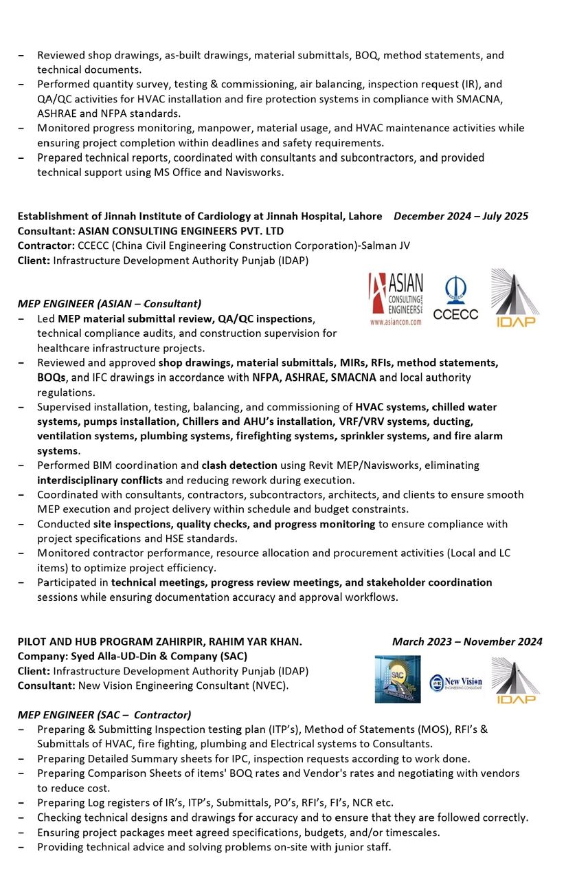 Jubail, Job Seekers, HVAC & Fire Fighting Engineer | MEP Engineer- M. Junaid Faisal