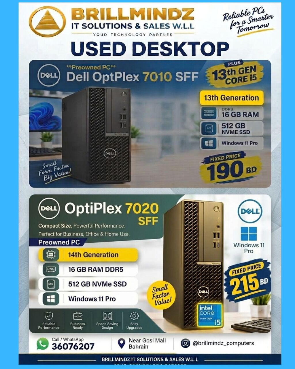 Hoora, Computers, BHD 215,  Dell Optiplex 7020 14 Th Generation Desktop 215 BD