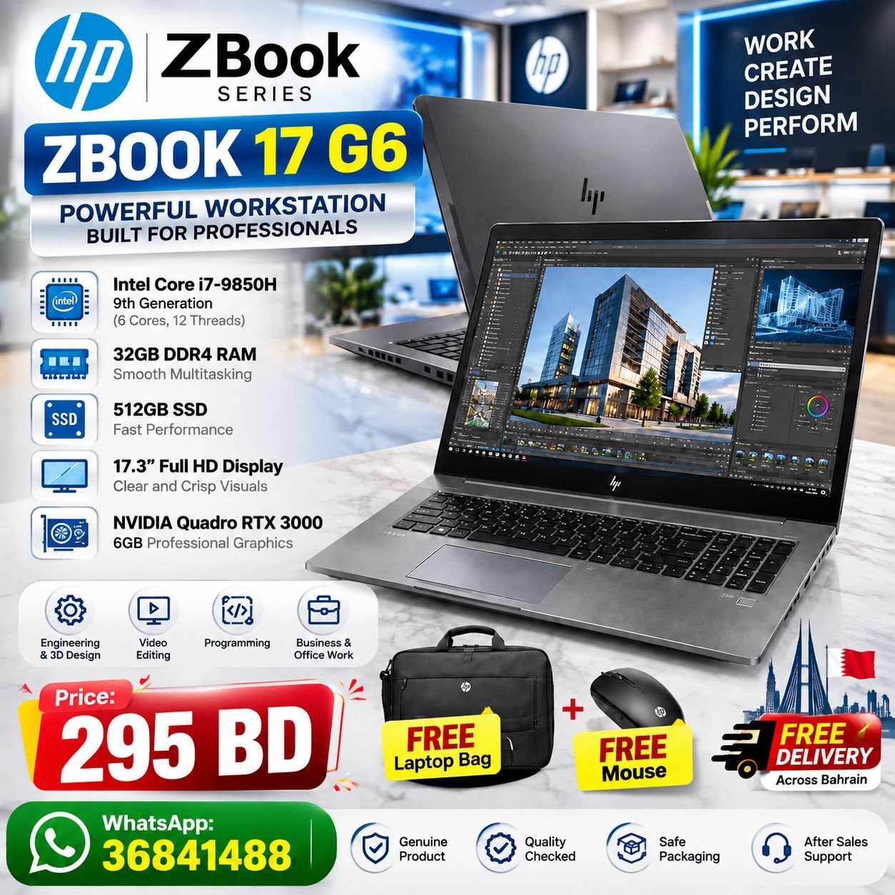 Salmaniya, Computers, BHD 295,  HP ZBook 17 G6 Workstation  I7 9th Gen  3000 RAM  RTX Quadro 3000 6GB  512GB SSD /36841488