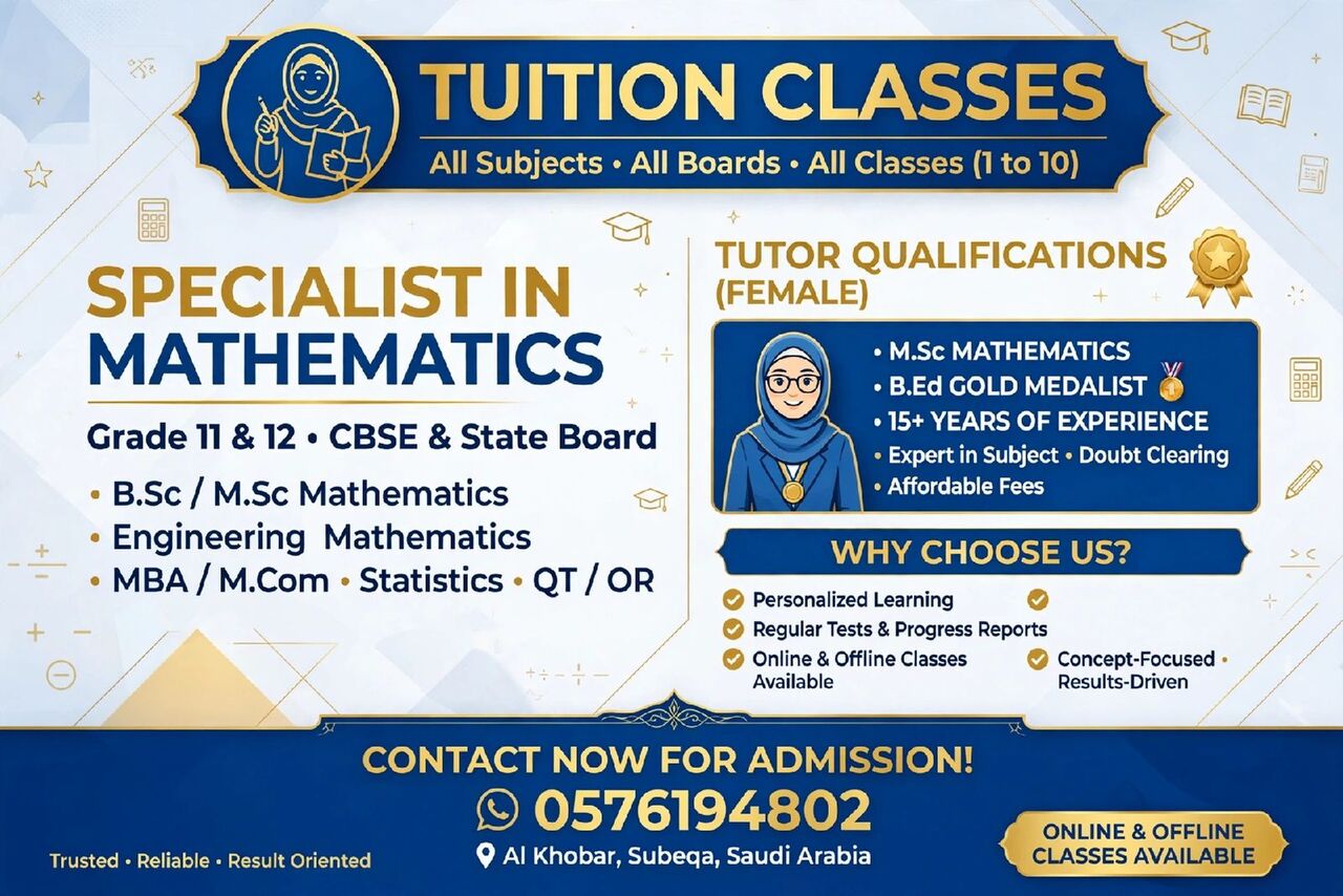 Khobar, Lessons Offered, *TUITION CLASSES*  - All Subjects | All Boards | All Classes
