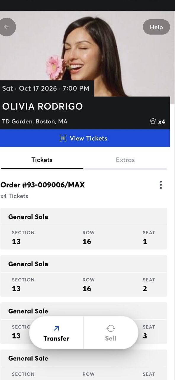 Boston, Tickets, USD 200,  I&rsquo;m Looking To Sell My Tickets To Olivia Rodrigo Concert