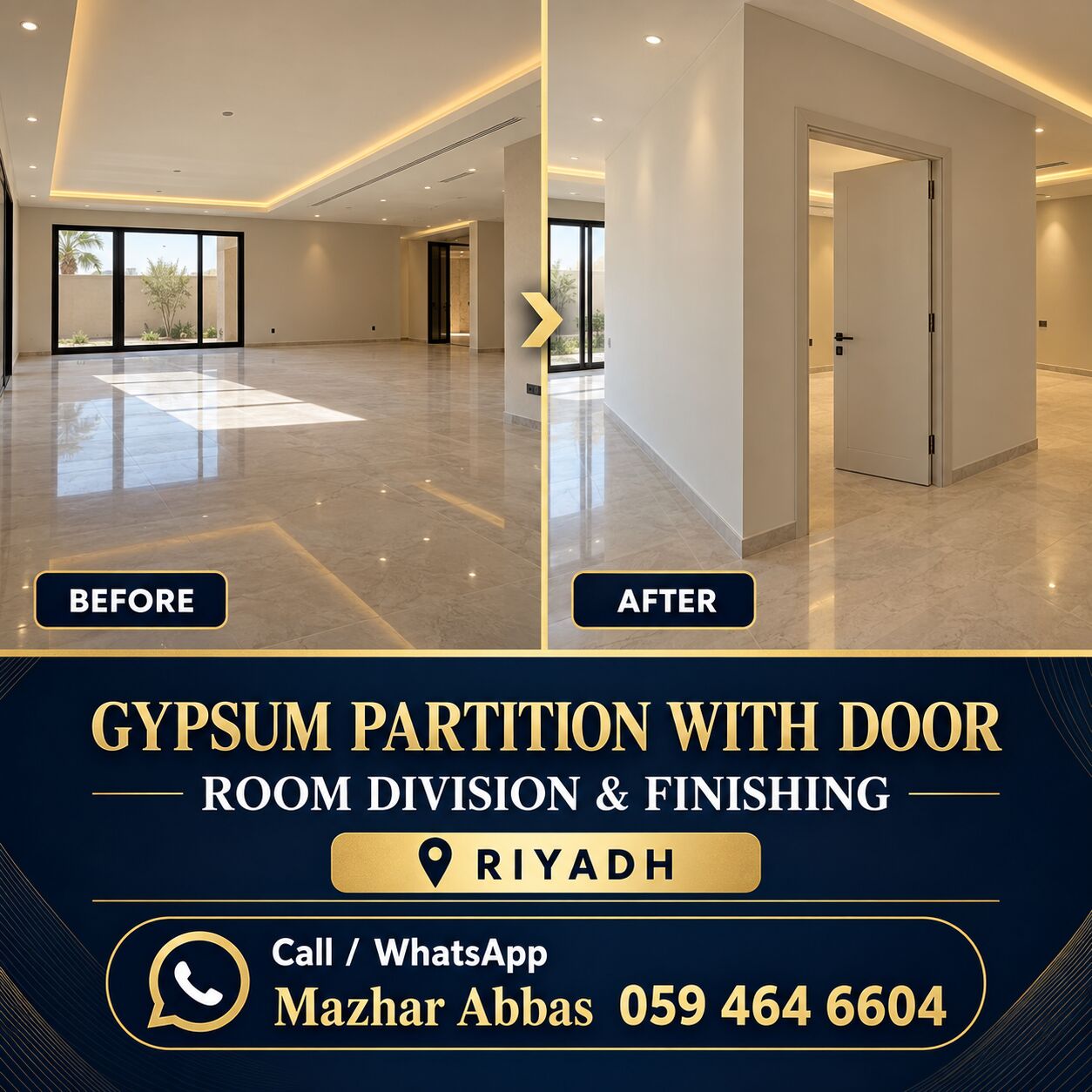 Riyadh, Interior Design, Gypsum Partition With Door | Room Division | Riyadh
