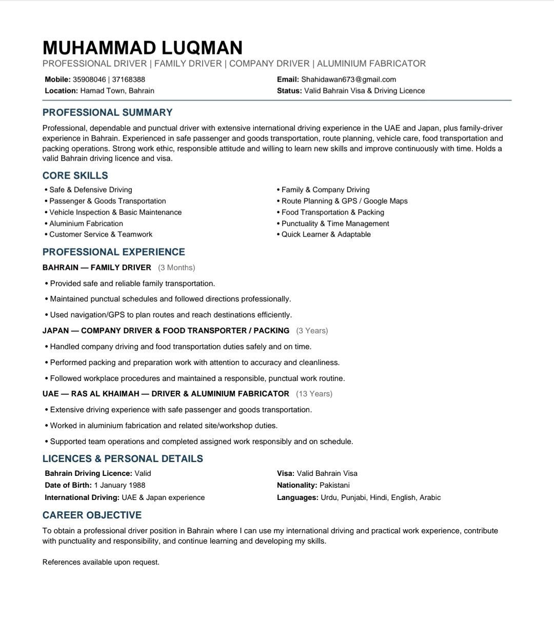 Hamad Town, Job Seekers, Driver Or Aluminium Fabricator