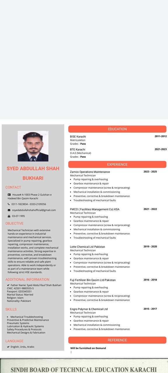 Dammam, Job Seekers, Mechanical Technician