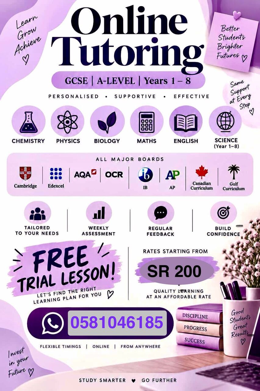 Khobar, Lessons Offered, Grade 5 Till O Levels Tuition Available Offline N Online