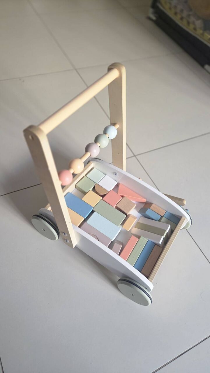 Riyadh, Baby & Kid Stuff, SAR 120,  Wooden Baby Push Cart With Blocks