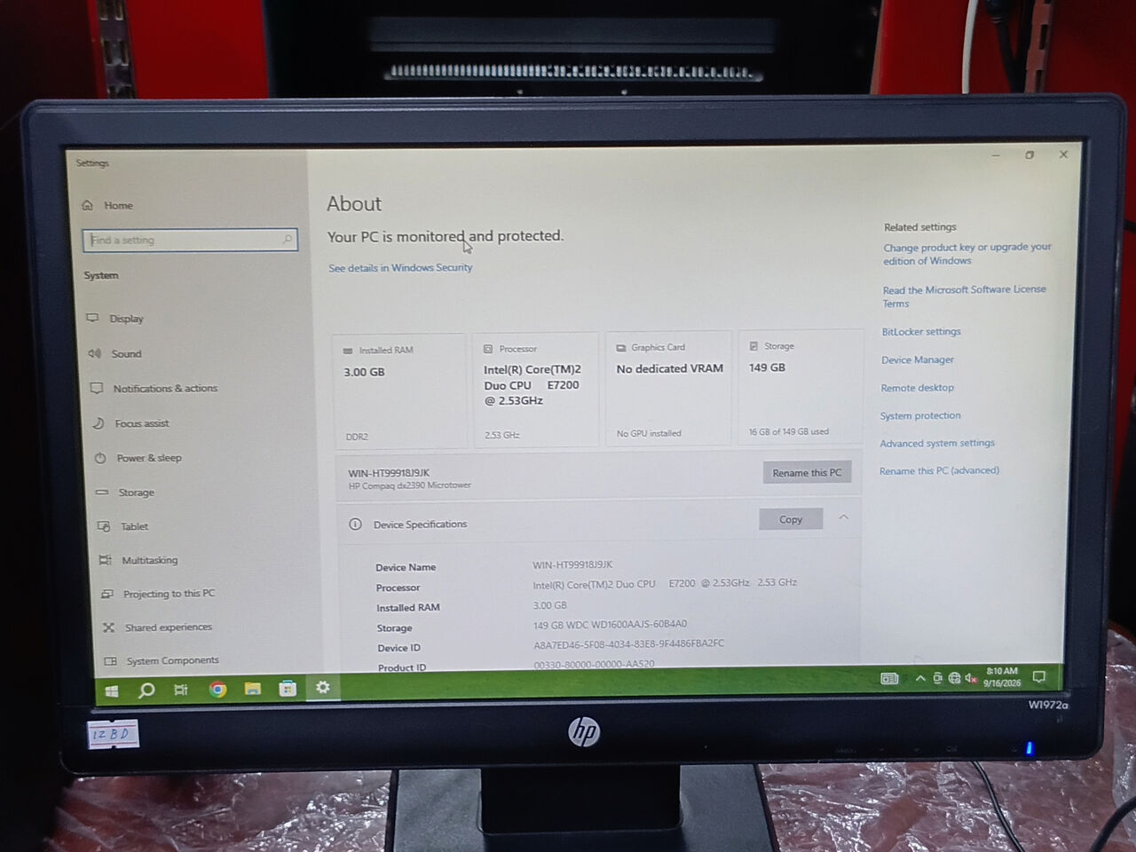 Riffa, Computers, BHD 23,  HP Computer Set Intel Core 2 3GB/160GB HDD 19&rsquo;&rsquo; Monitor With Gift Wi-Fi 23BD Only