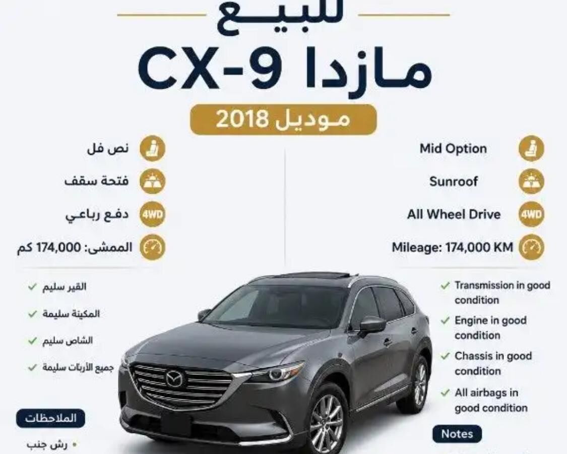 Riyadh, Vehicles, Cars & Trucks , SAR 75000,  MAZDA CX9,  2018,  Automatic,  170000 KM,  FULL OPTION B