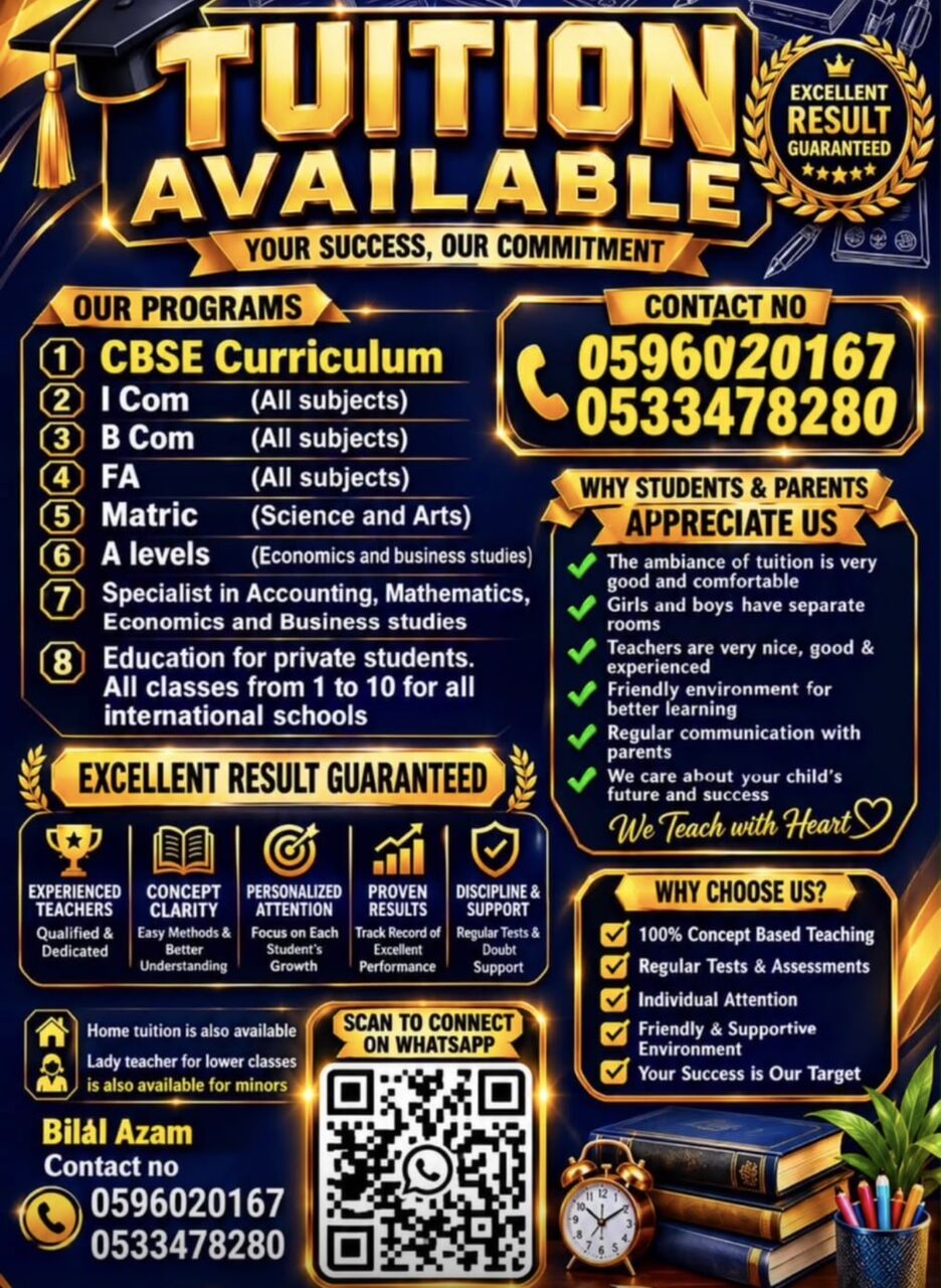Jeddah, Lessons Offered, 🌟 TUITION AVAILABLE – ALL CLASSES 🌟 CBSE • Cambridge • Local Boards  📚 Subjects & Level
