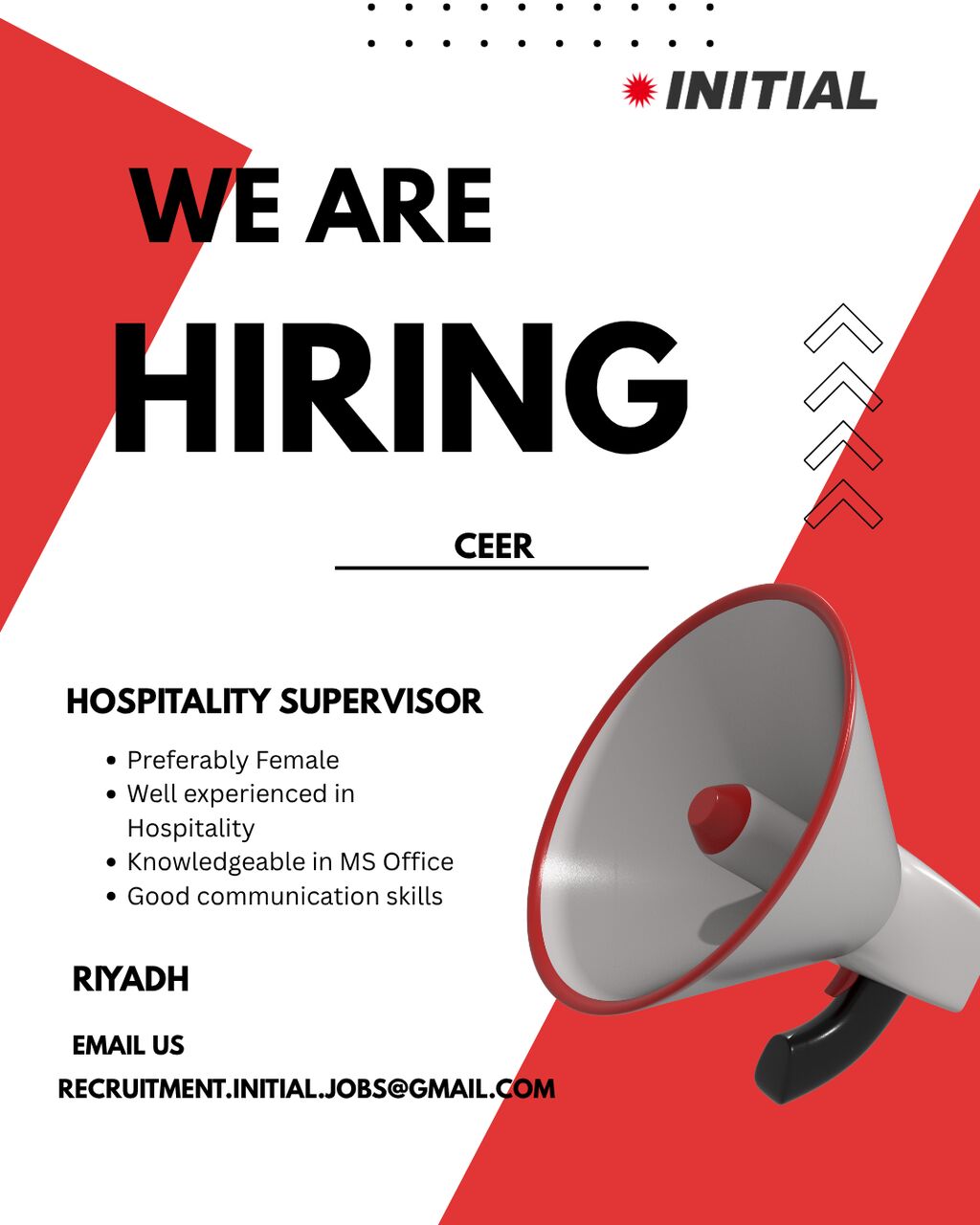 Riyadh, Jobs, CEER- Hospitality Supervisor