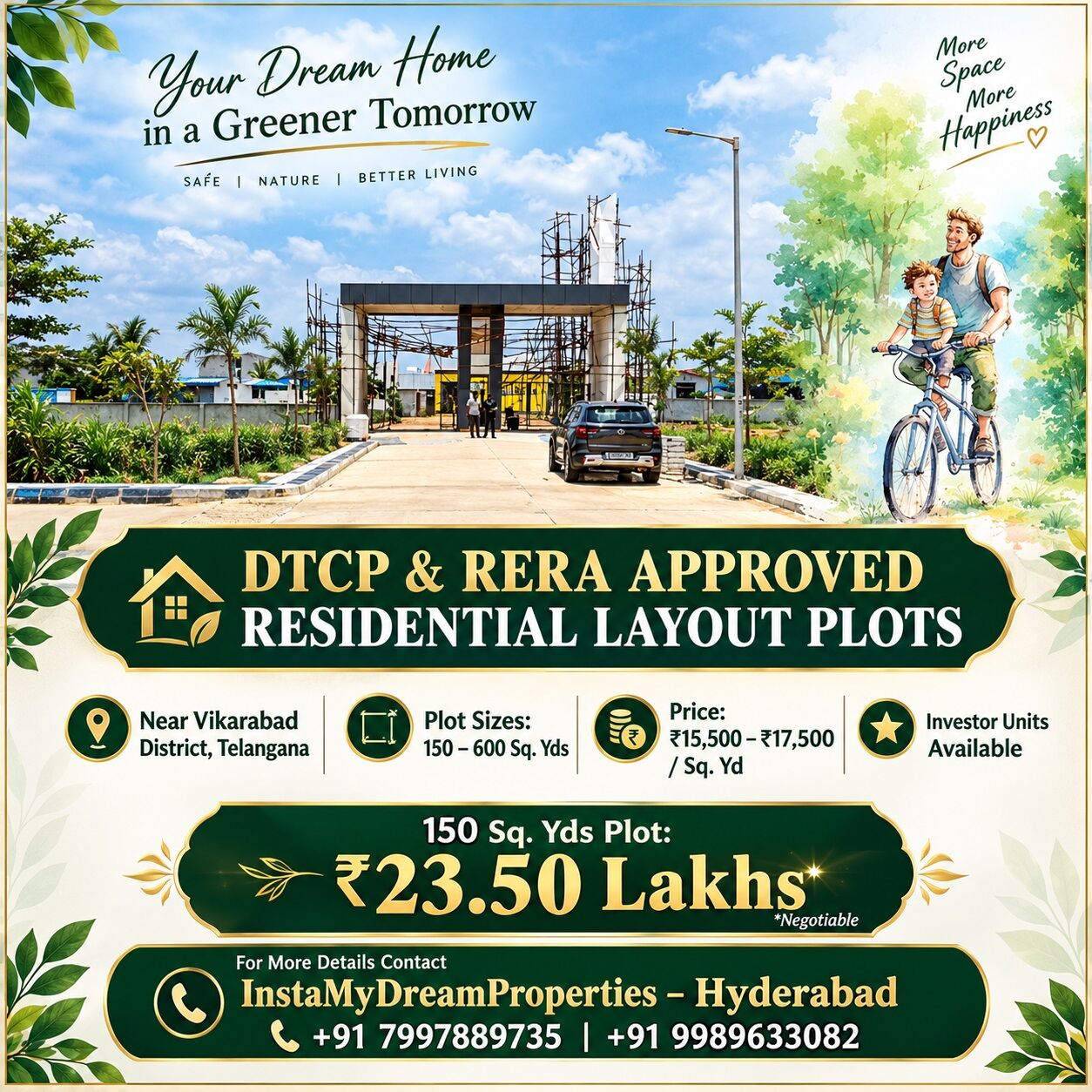 Hyderabad, Residential Plots, INR 15500,  150 Sq. Yard,  DTCP And RERA Approved Residential Plots Available For Sale Near Viqarabad -Telangana
