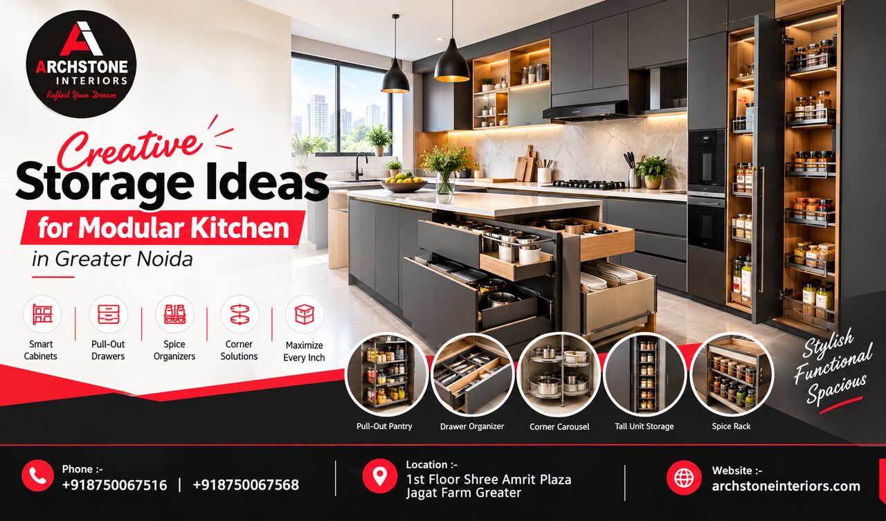 Greater Noida, Interior Design, Creative Storage Ideas For Modular Kitchen In Greater Noida
