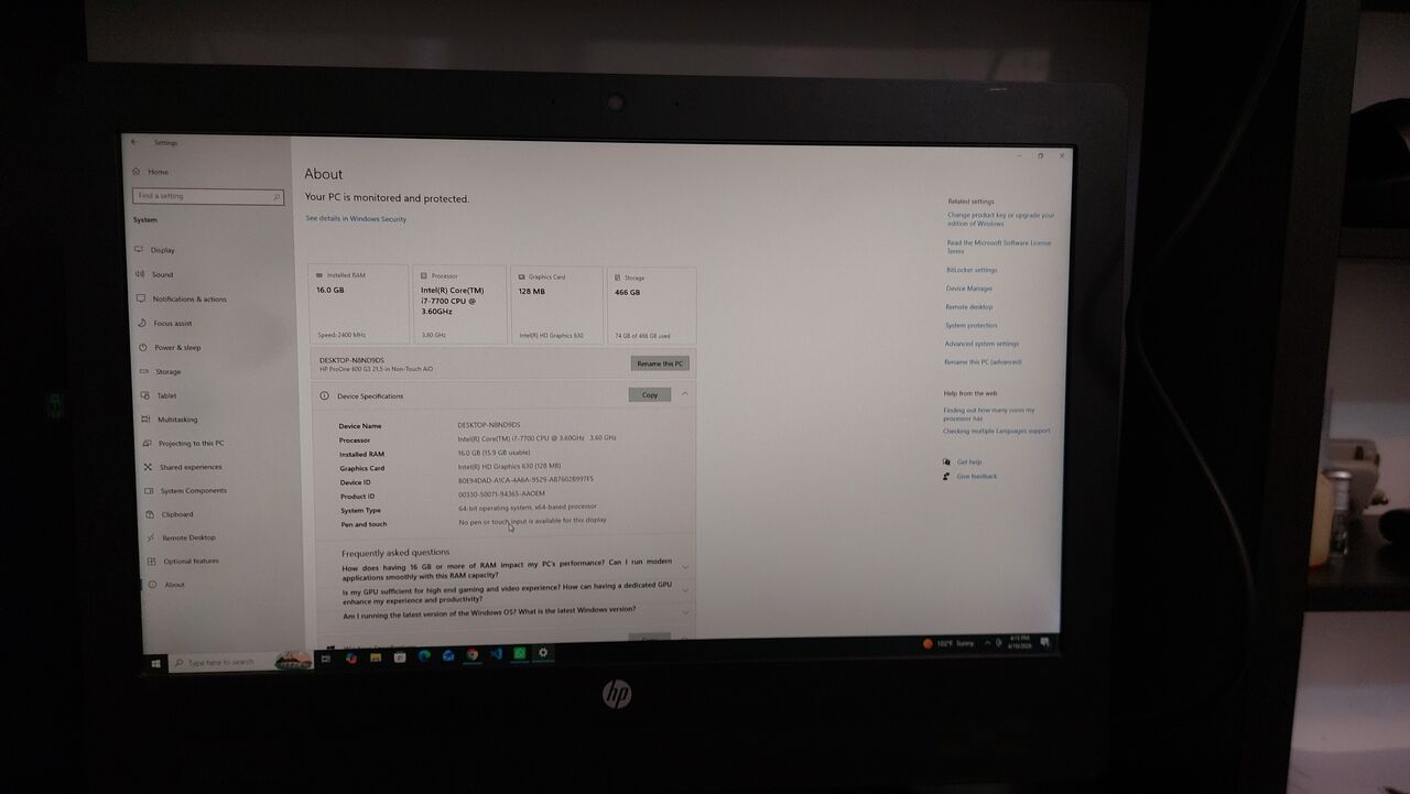Riyadh, Tablet Computers, SAR 1000,  HP ProOne 600 G3 All-in-One PC - Core I7, 16GB RAM