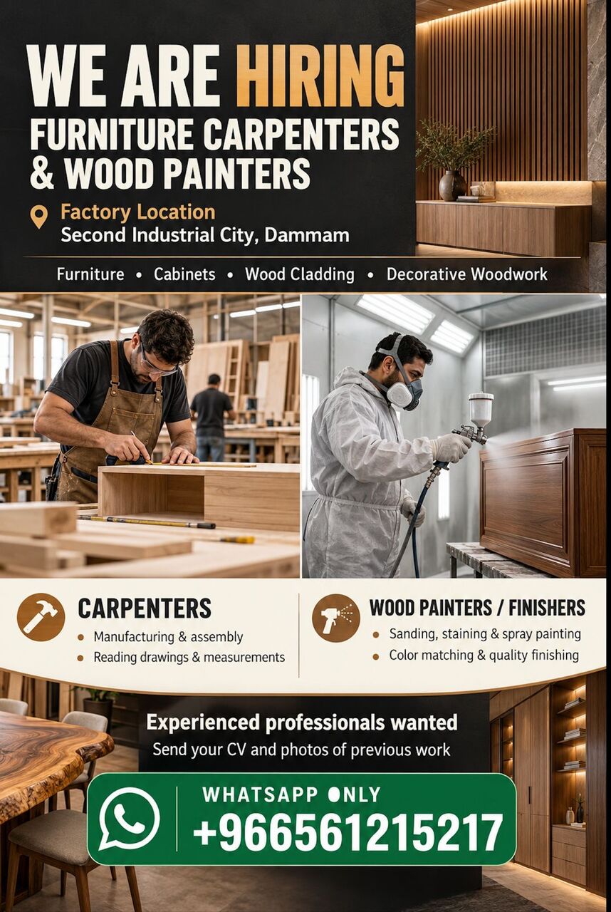 Dammam, Jobs, FURNITURE CARPENTERS & WOOD PAINTERS
