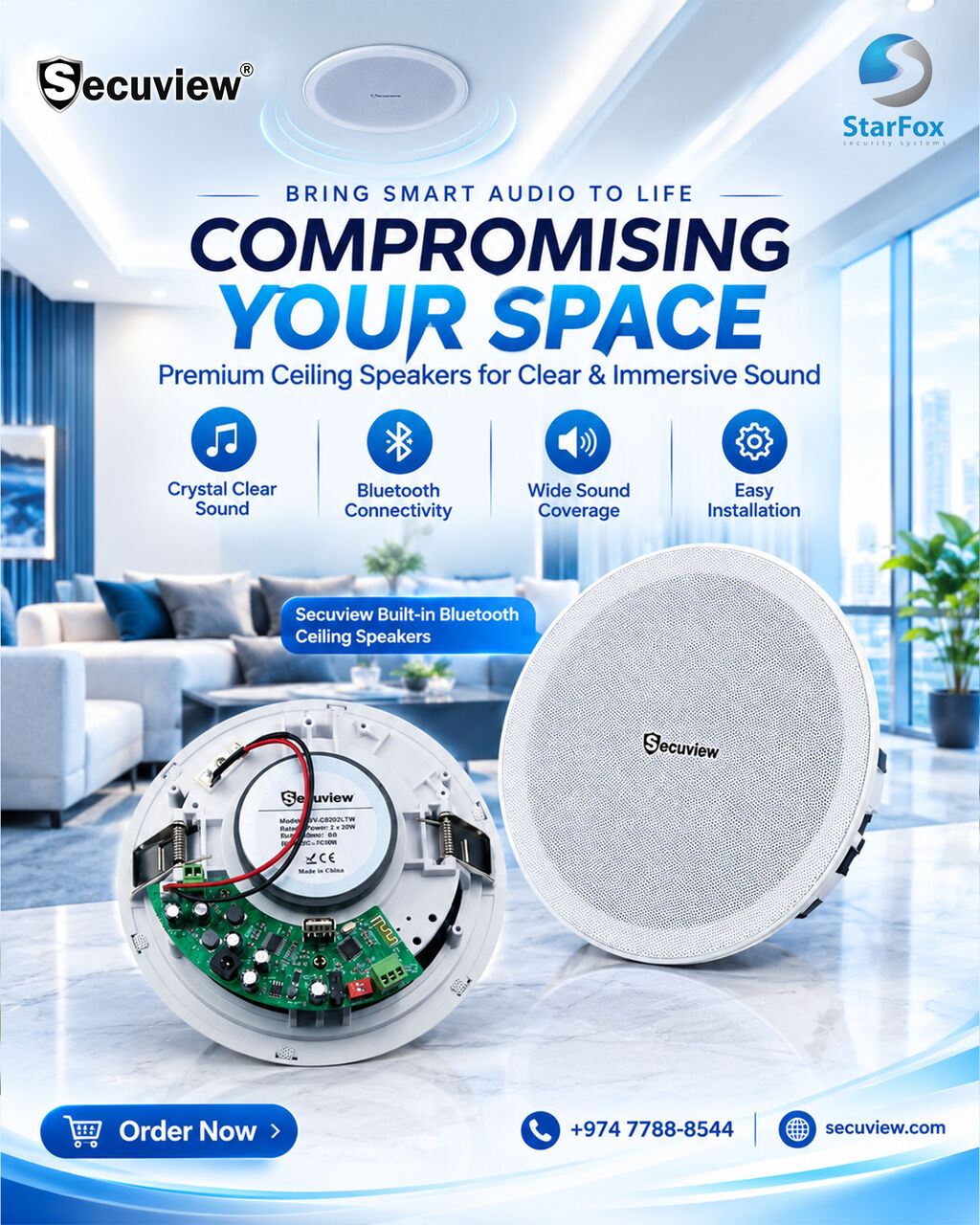 Doha, Electronics, QAR 450,  Secuview Built-in Bluetooth Ceiling Speakers&rsquo; Smart Audio Solution.