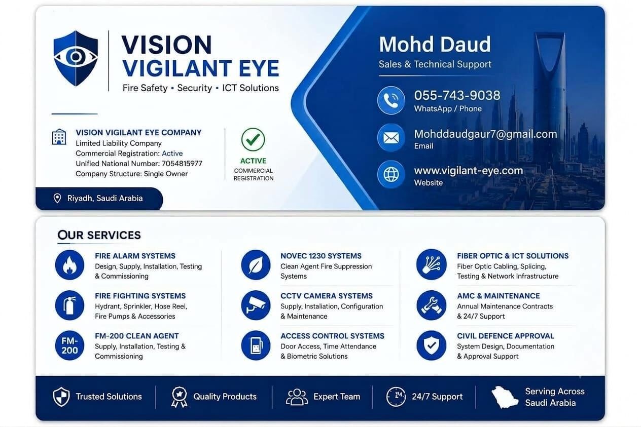Hofuf, Technical, Vision Vigilant Eye &ndash; CCTV &bull; Fire Alarm &bull; Access Control Installation & AMC &ndash; Al Ahsa