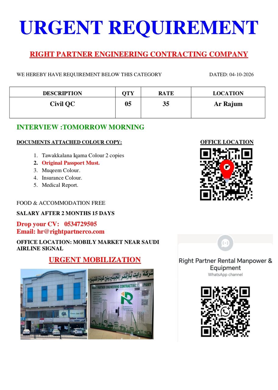 Riyadh, Jobs, Civil QC
