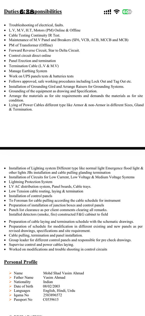 Jubail, Job Seekers, Electrical Technician