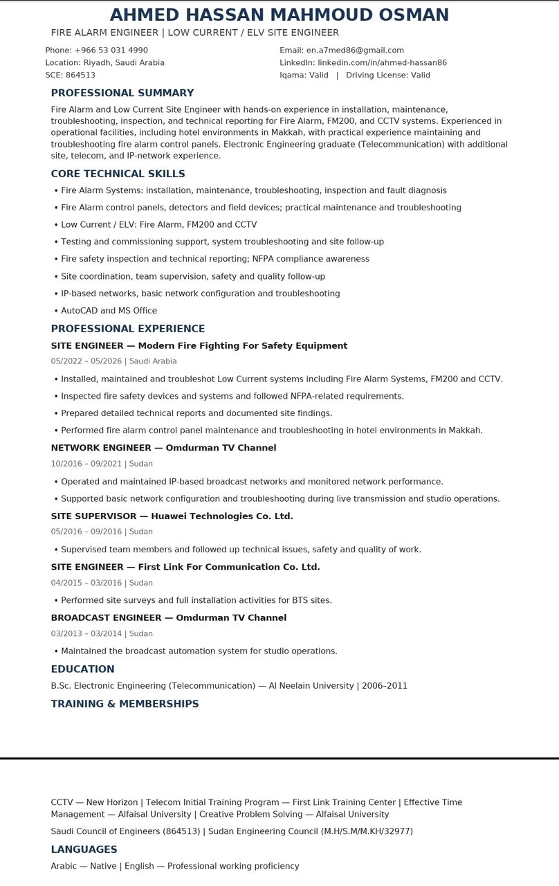 Riyadh, Job Seekers, ELV And Low Current Systems Engineer Available For Hire