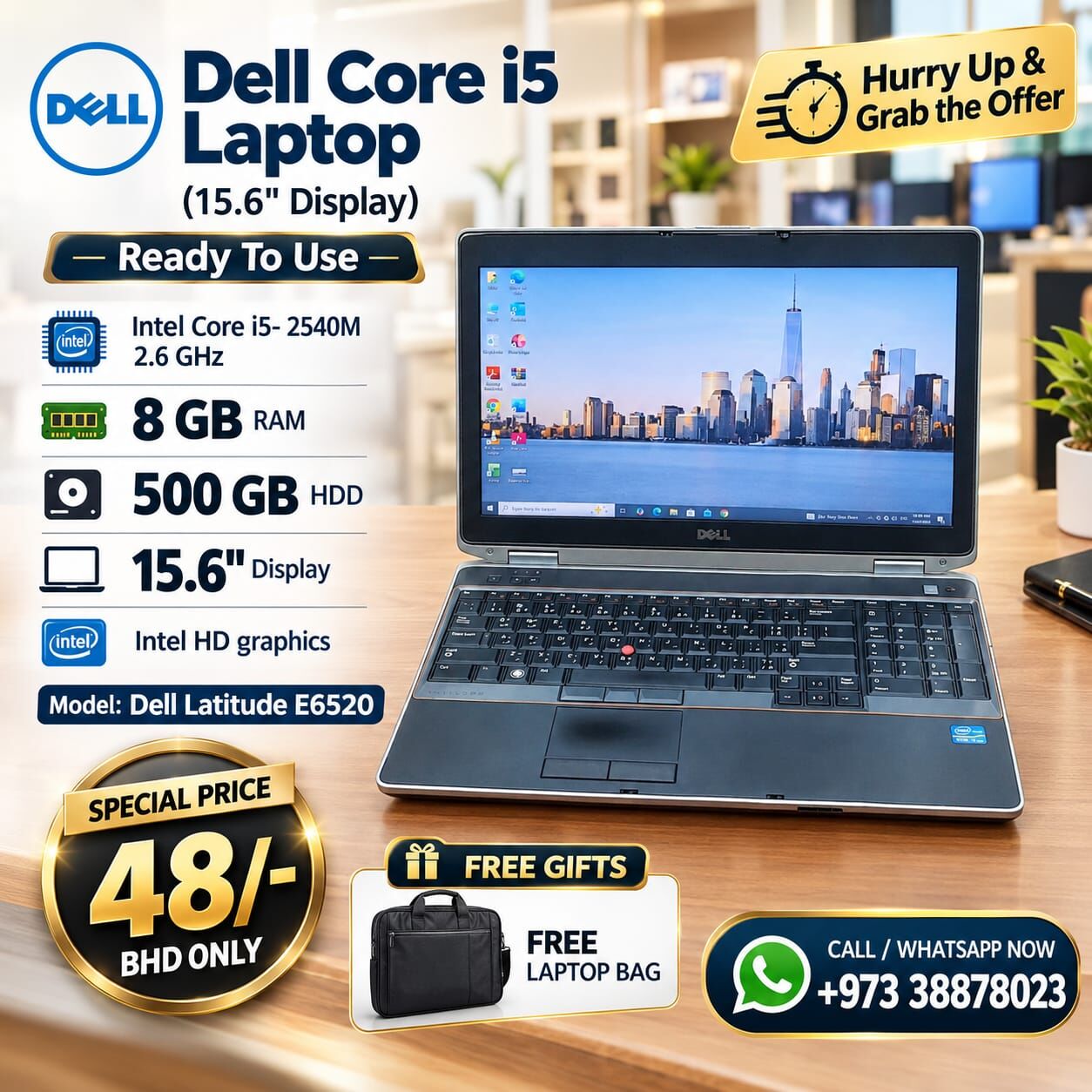 Manama, Tablet Computers, BHD 48,  Dell Laptop Core I5 8GB RAM 500GB HDD 15.6" Display Windows & Office Ready To Use