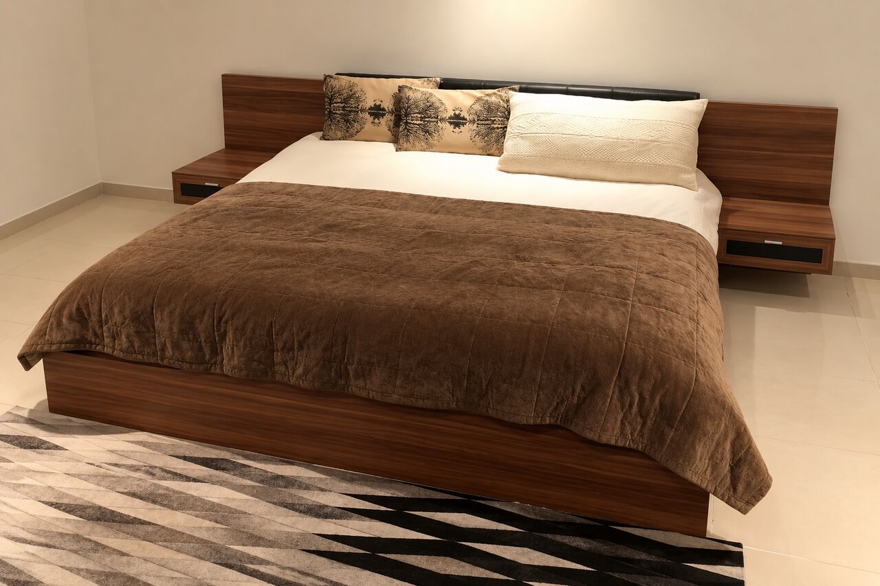 Mushrefah, Furniture, SAR 400,  IDdesign King-Size Wooden Bed Frame With Built-in Nightstands