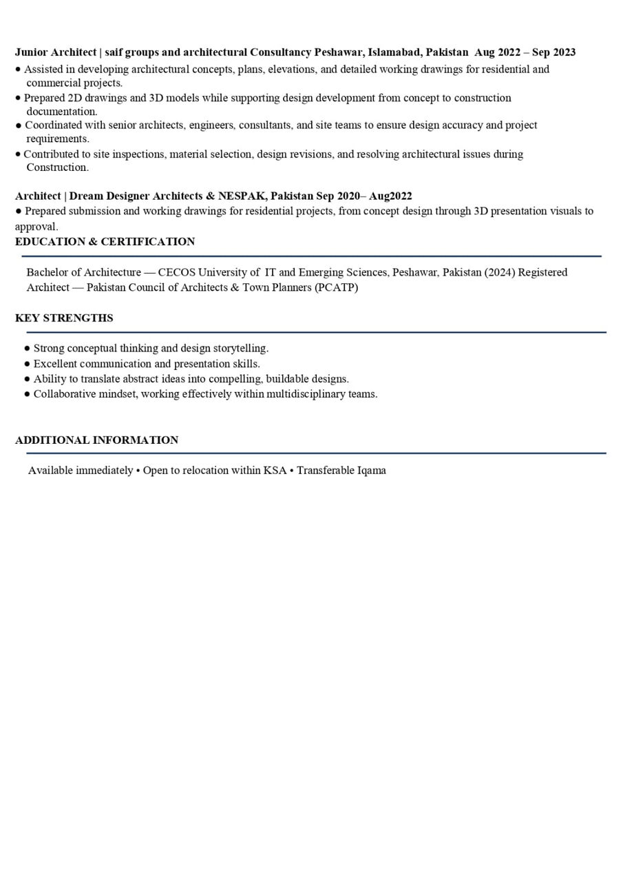 Riyadh, Job Seekers, I Am Architect With 6 Years Of Experience Looking For Job