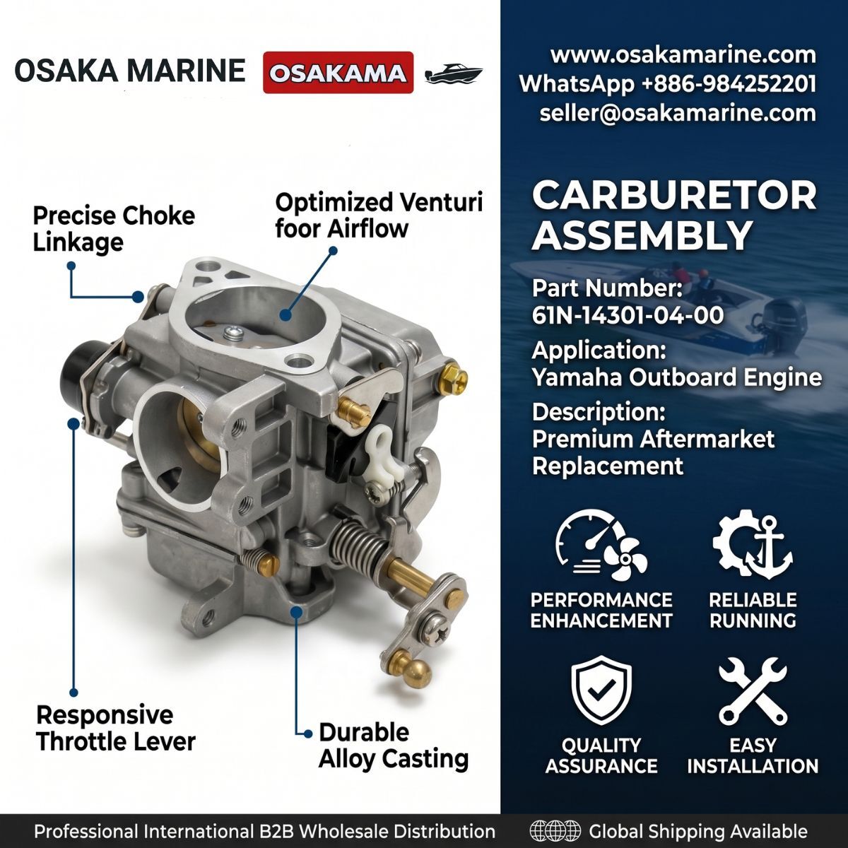 Singapore, Auto Parts, SGD 99999,  CARBURETOR ASSEMBLY 61N-14301-04-00 FOR YAMAHA OUTBOARD