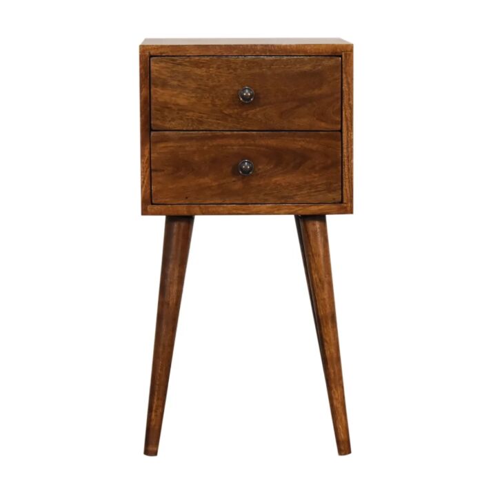 New York, Household Items, USD 197,  Solid Wood Mini Nightstand, 2-Drawers, Chestnut, Dark Brown