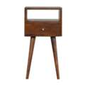 USD 202,  Solid Wood Mini Nightstand, 1-Drawer, 1 Open Slot, Chestnut, Brown
