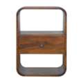 USD 303,  Solid Wood Chestnut Curved Edge Nightstand, 1-Drawer, 2 Open Slots, Brown
