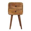 USD 219,  Solid Wood Mini Curved Nightstand, 2-Drawers, Oak-ish, Light Brown