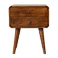 USD 297,  Solid Wood Curved Nightstand, 2-Drawers, Chestnut, Brown
