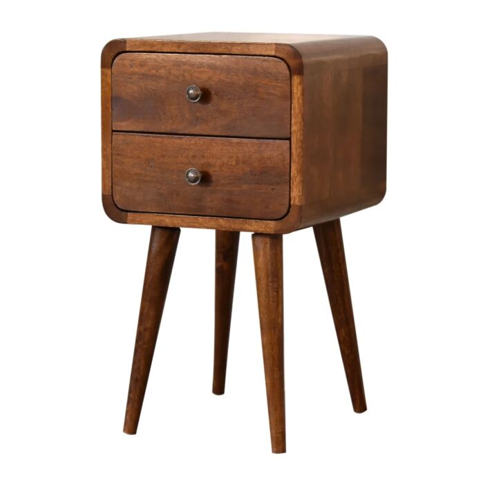 New York, Household Items, USD 221,  Solid Wood Mini Chestnut Curved Nightstand, 2-Drawers, Brown