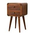 USD 221,  Solid Wood Mini Chestnut Curved Nightstand, 2-Drawers, Brown