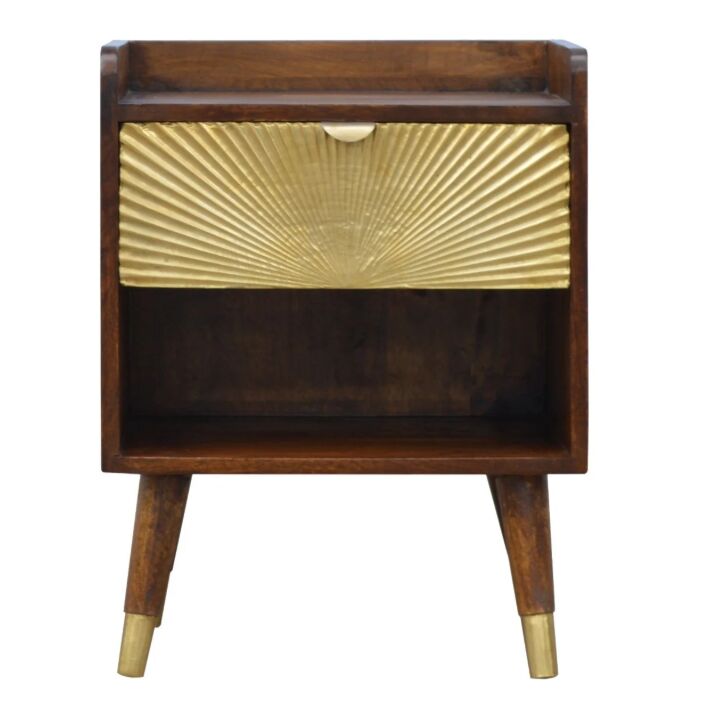 New York, Household Items, USD 336,  Solid Wood Manila Gold Nightstand, 1 Drawer, 1 Open Slot, Dark Brown