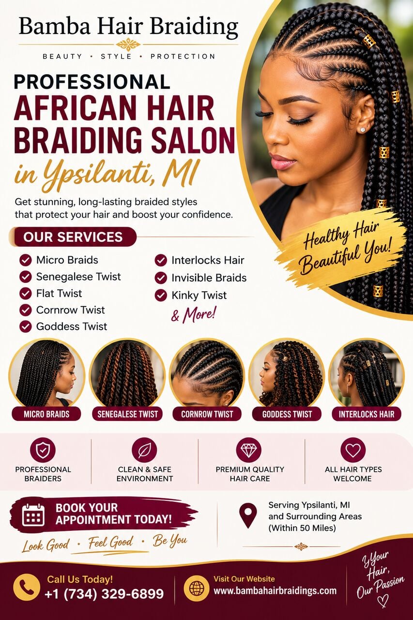 New York, Beautician, Professional African Hair Braiding Salon In Ypsilanti, MI