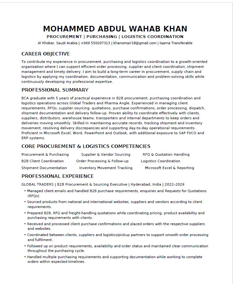 Khobar, Job Seekers, Looking For A Job-Logistics / Warehouse