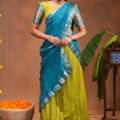 INR 476,  How To Style A Blue And Lime Green Traditional Half Saree?