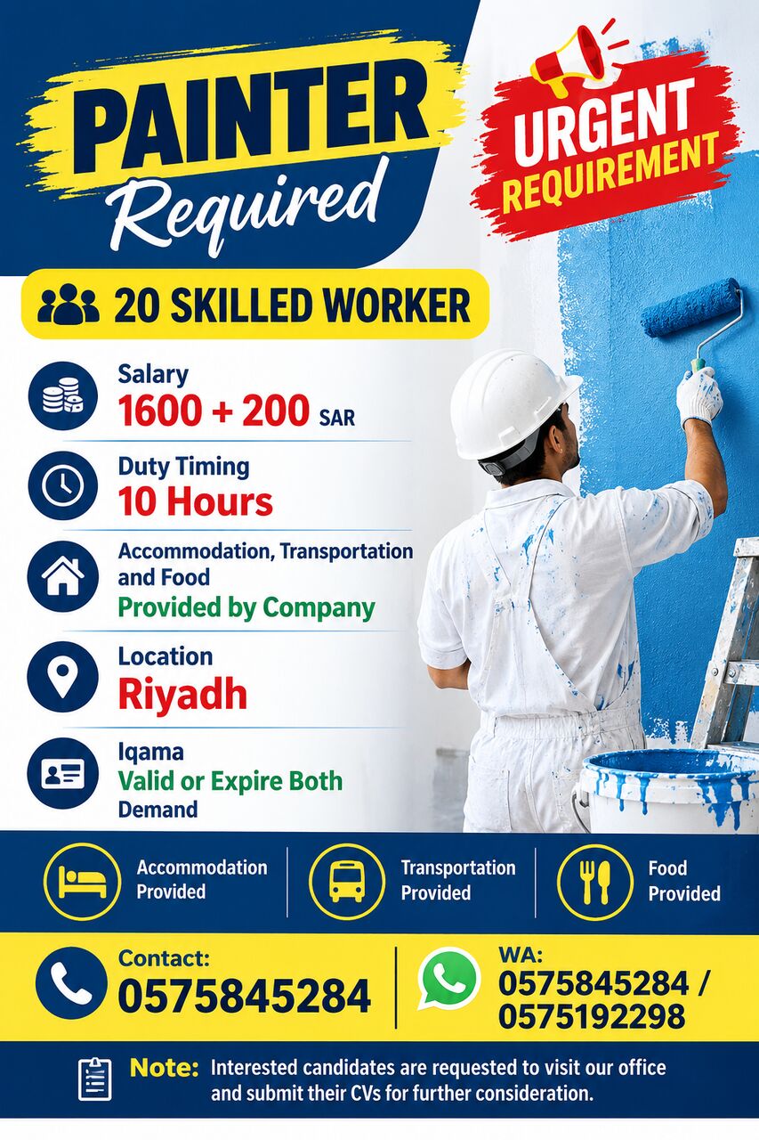 Riyadh, Jobs, Painter Urgent Hiring