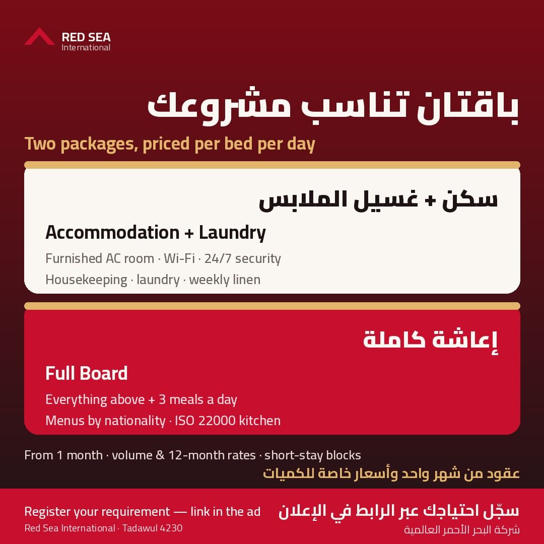 Jubail Industrial City, Staff Accommodation, Labour & Staff Camp With Catering &ndash; Jubail Industrial City &ndash; 1,548 Beds Available Now