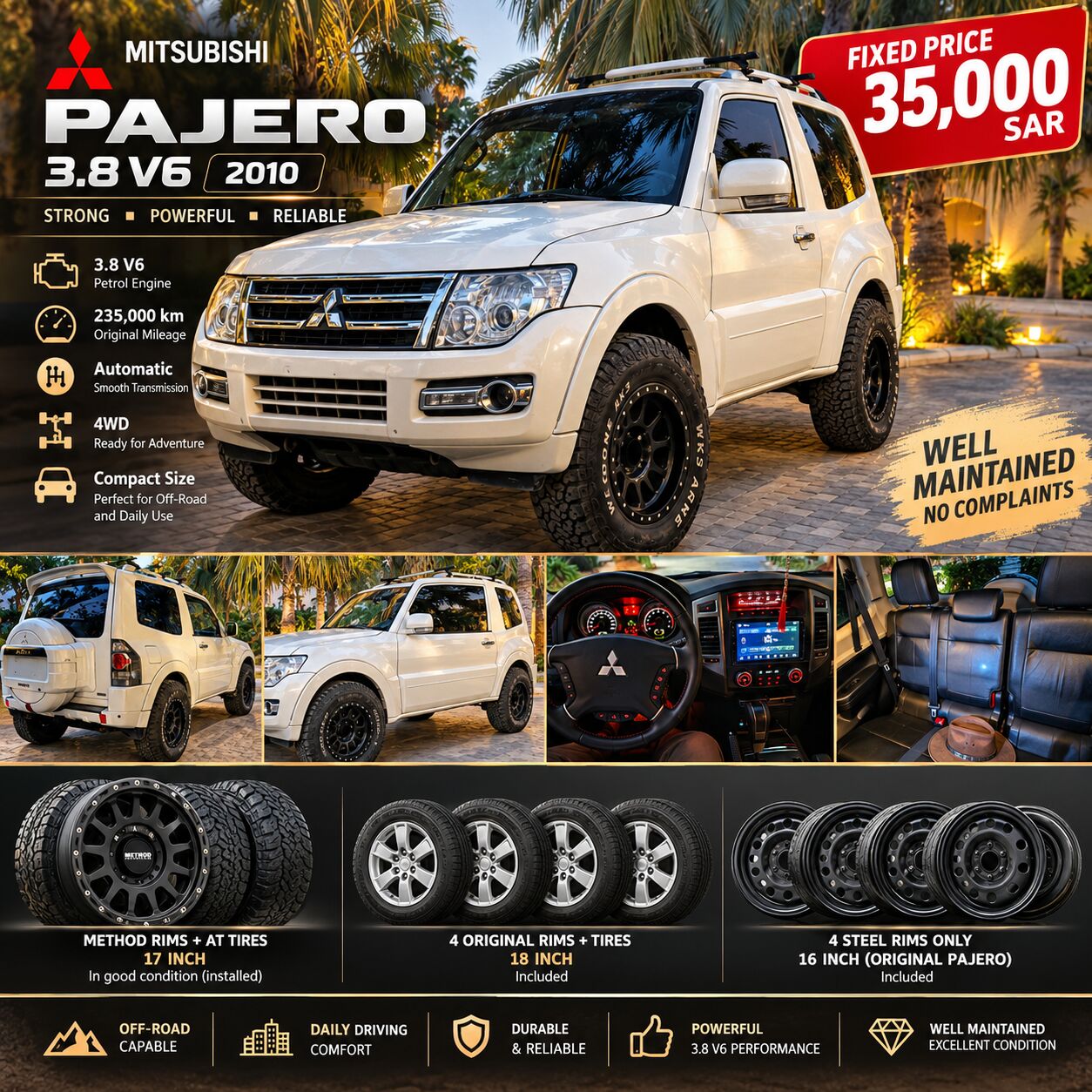 Riyadh, Vehicles, Cars & Trucks , SAR 35000,  Mitsubishi Pajero,  2010,  Automatic,  235000 KM,  3 Door Pajero Suitable For The Desert