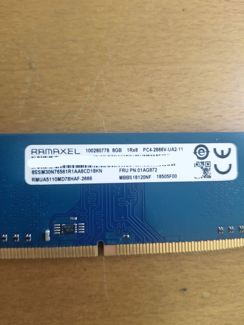 Manama, Computers, BHD 12,  Ramaxel 01AG872 8GB 1Rx8 PC4-2666V-UA2-11 PC(desktop Memory)