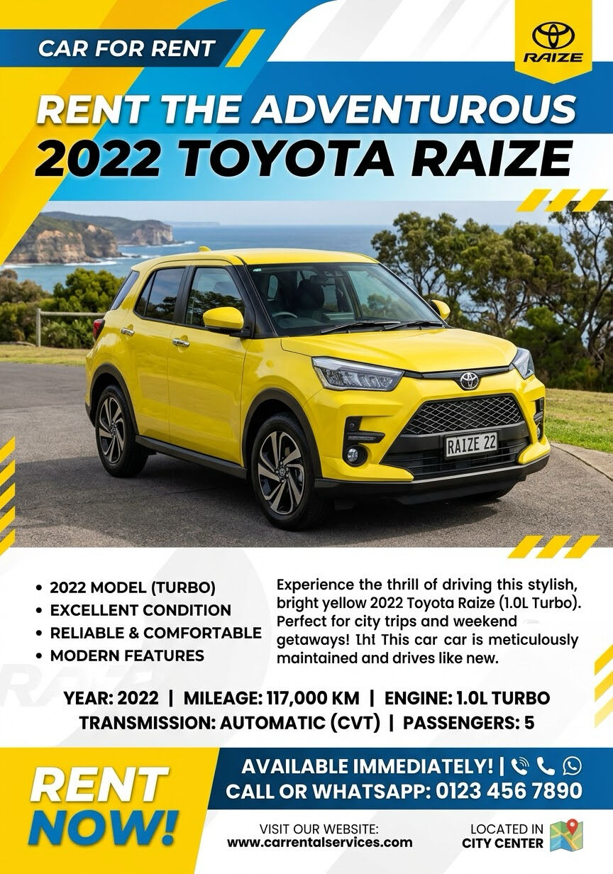 Thuqbah, Vehicle Lease Transfer, SAR 1800,  I Am Offering My Toyota Raize For Rent Monthly Base