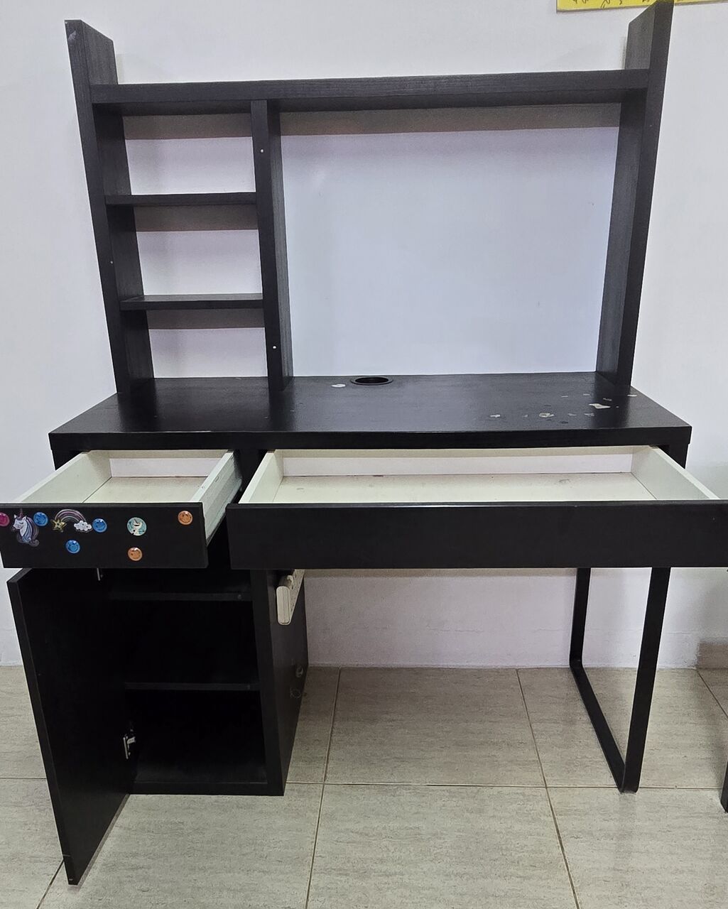 Al Yarmouk, Furniture, SAR 150,  IKEA MICKE Desk With High Storage Add-on Unit &ndash; Black-Brown