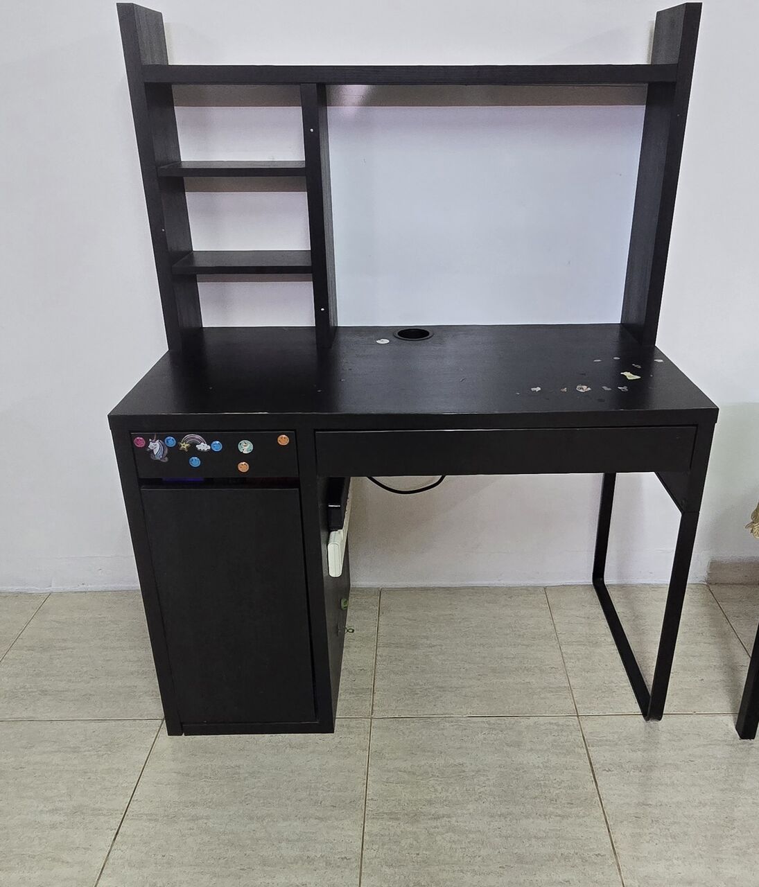 Al Yarmouk, Furniture, SAR 150,  IKEA MICKE Desk With High Storage Add-on Unit &ndash; Black-Brown