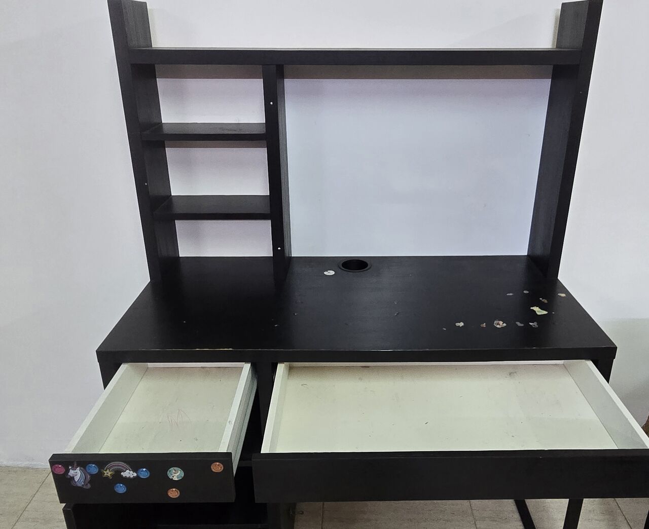 Al Yarmouk, Furniture, SAR 150,  IKEA MICKE Desk With High Storage Add-on Unit &ndash; Black-Brown