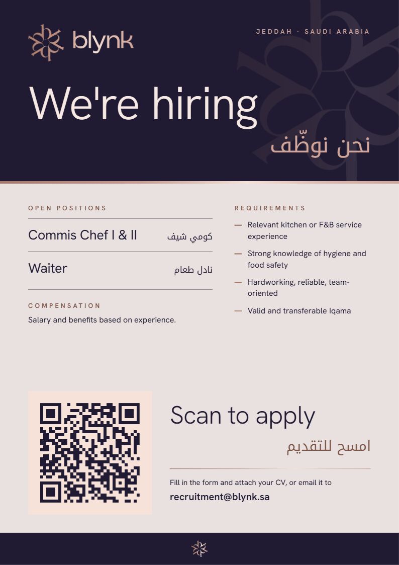 Jeddah, Jobs, Waiter & Commis Chef